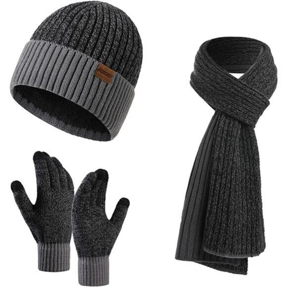 Winter Hats Scarf with Touchscreen Gloves and Beanie Hat Set with Fleece Lined - Picture 2 of 6